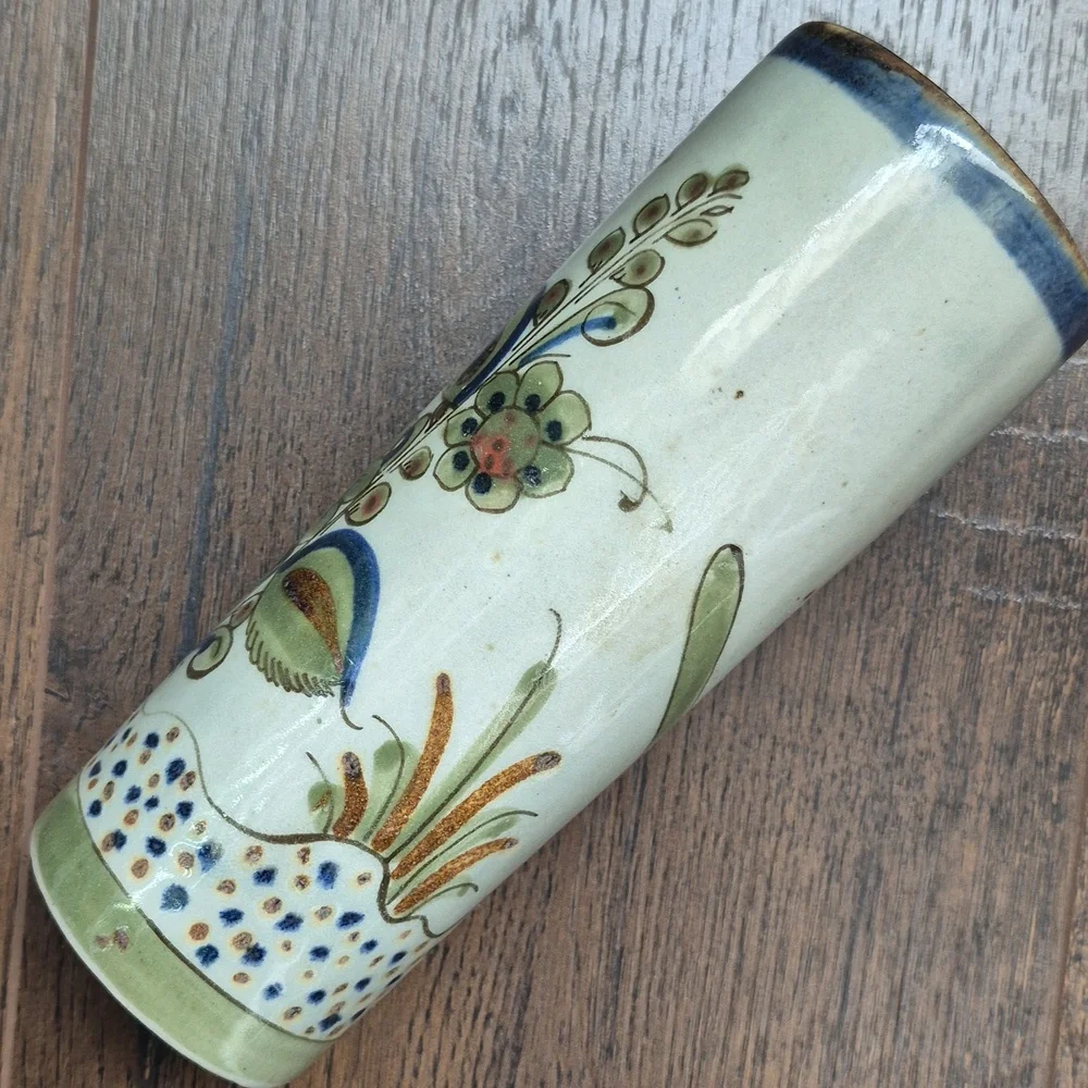 Tonala Vase Ken Edwards, Signed. Flowers Bird And Butterfly.